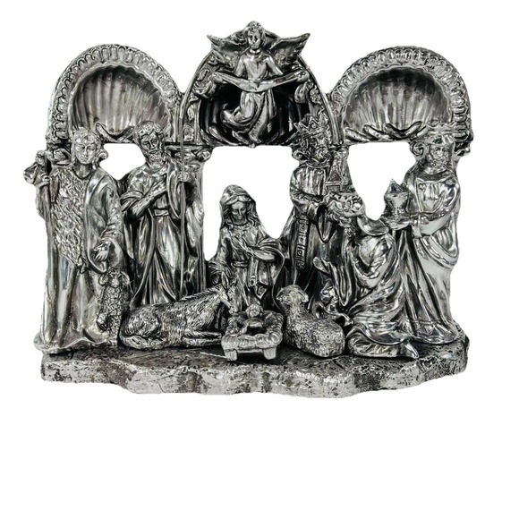 Christmas Nativity Set Arched W/Box International Silver Co Silver Plated 10PC - Picture 1 of 10